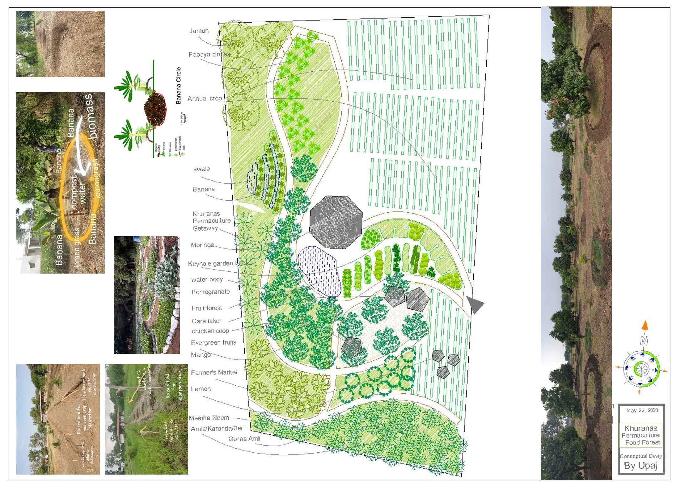 A 2 hectare site in Vadodara district. The brief was to create a food forest that can be grown and enjoyed by the family as well as their friends.